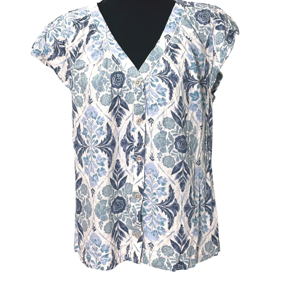 NEXT Floral Linen Blend Button Top Womens 10 Coastal Cottage Prairie Resort Boho